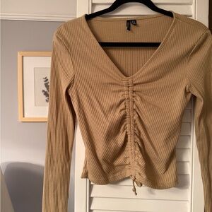 Vero Moda Ribbed Long Sleeve Top - Beige
